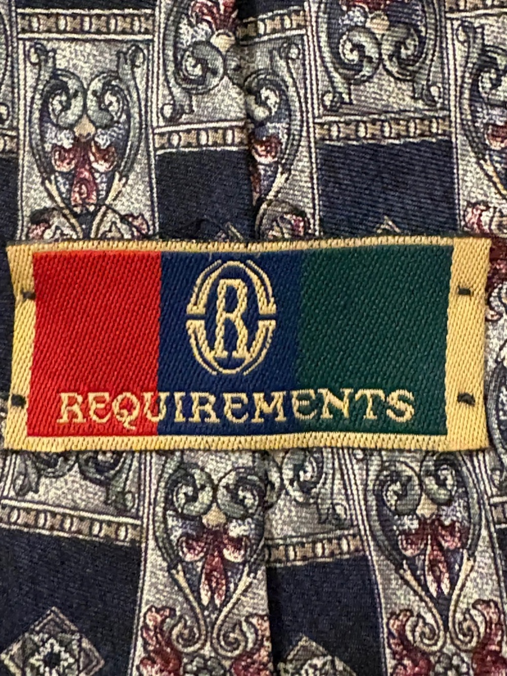 Requirements Vintage Silk Tie Geometric Medallion Navy Burgundy Made in USA